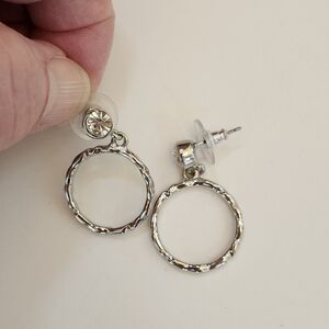 Elegant Silver tone Hoop Earrings with faux stone